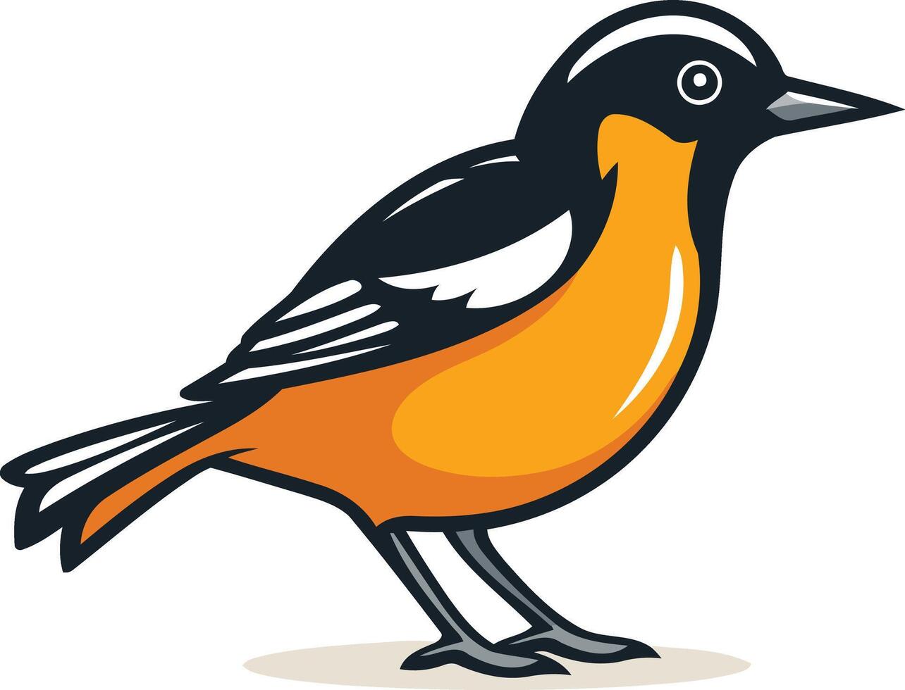 Cute cartoon illustration of a bright orange and black bird with a cheerful expression vector