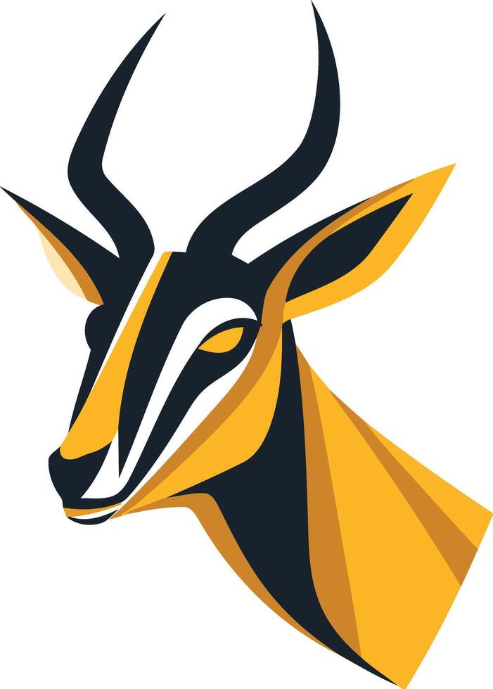 Stylized illustration of an antelope s head in yellow and black, perfect for logo design, branding, or a symbol of speed and agility vector