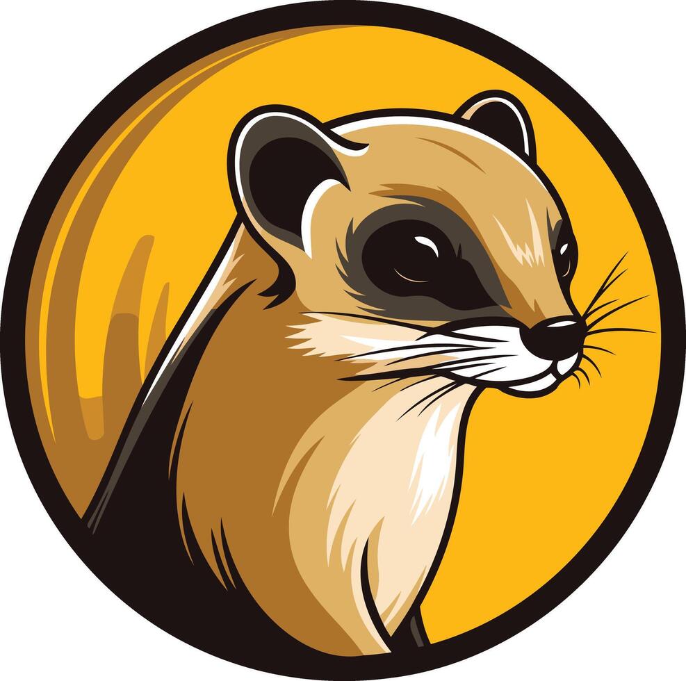 A bold and stylized illustration of a ferret s head, perfect for use as a logo, mascot, or branding element vector