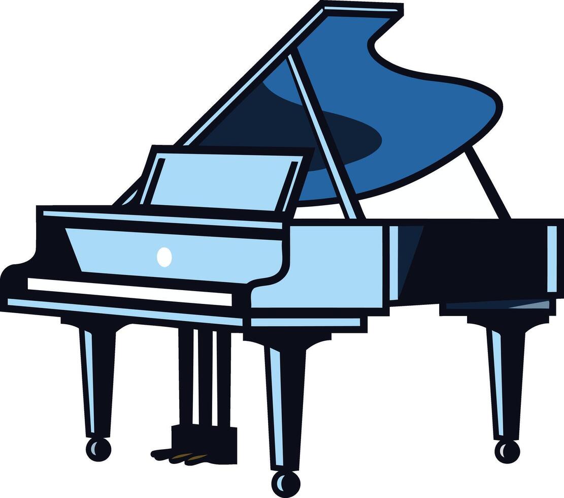 A simple, cartoon style illustration of a blue grand piano vector