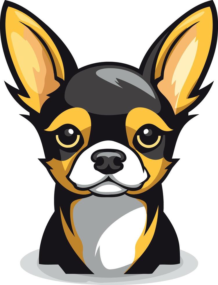 Cute cartoon chihuahua dog with black, tan, and white fur vector
