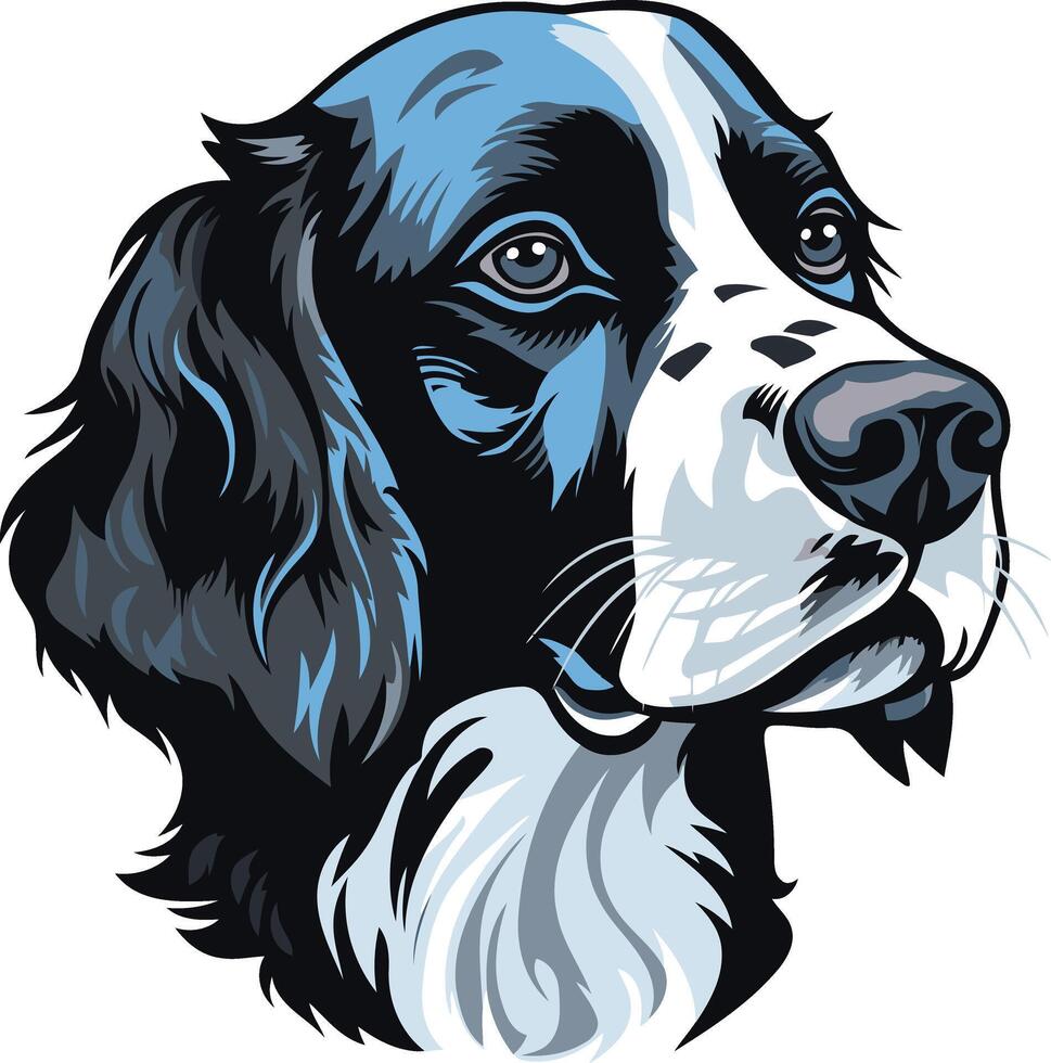 A detailed illustration of a black and white dog s head, capturing its friendly expression vector