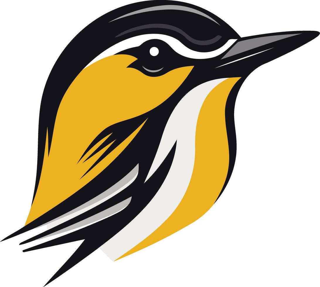A stylized illustration of a bird s head in black, yellow, and white, perfect for mascot or logo design vector