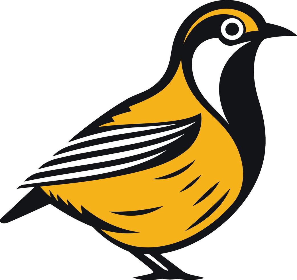 A bold, cartoon style illustration of a yellow bird with black and white accents vector