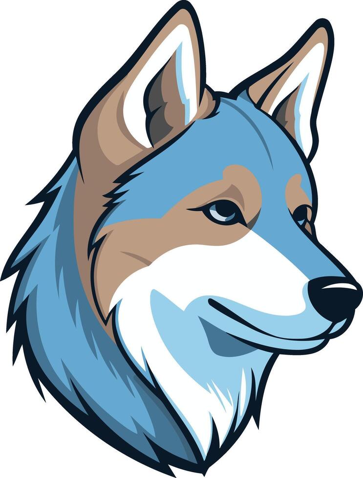 A friendly blue and brown cartoon wolf with a soft expression vector