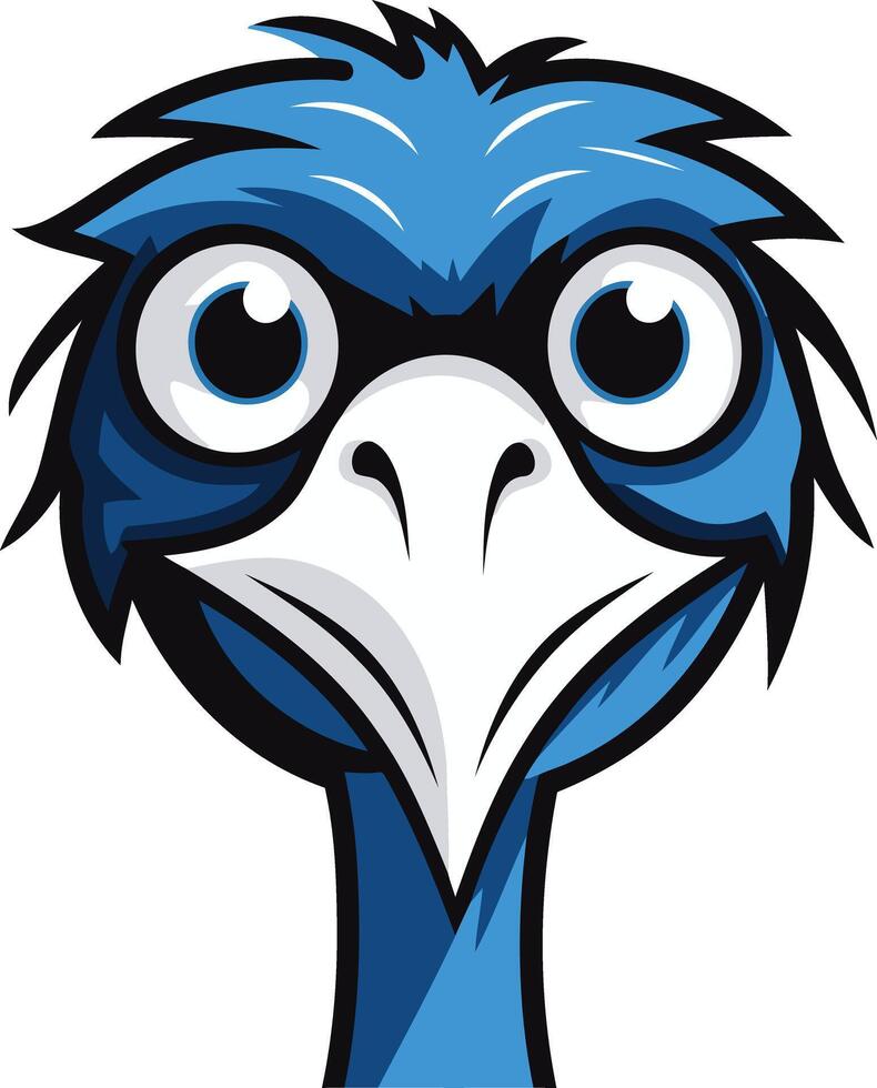 A quirky and comical cartoon illustration of an ostrich s head, featuring large eyes and a comical beak vector