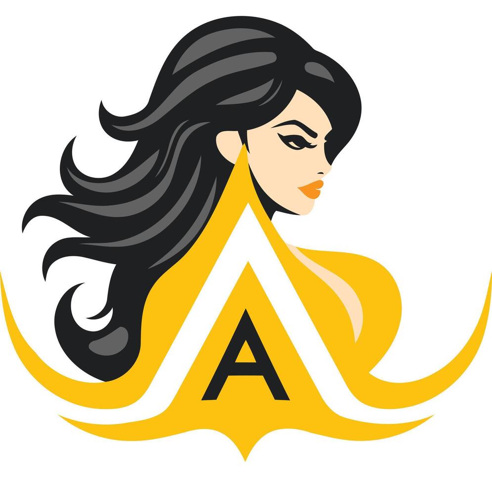 A stylish, abstract logo design featuring a woman s silhouette with a bold a in a modern, artistic style vector