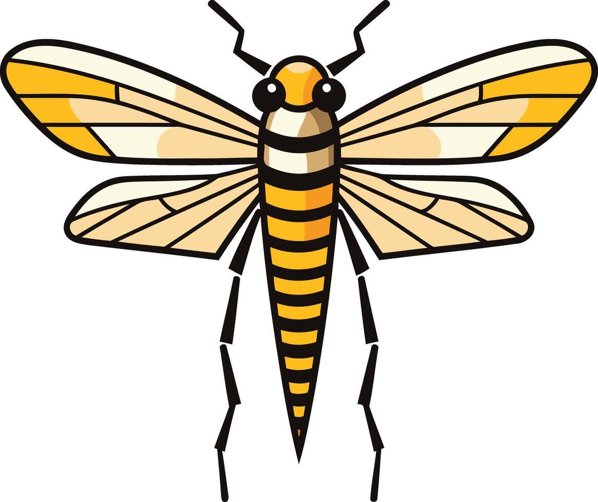 Cute cartoon illustration of a yellow and black striped insect with wings vector