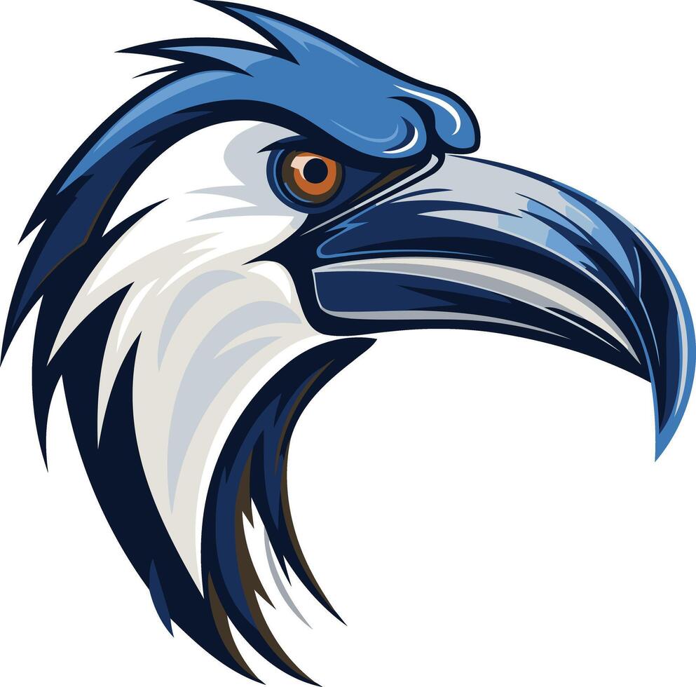 A bold, blue and white stylized illustration of a bird s head, perfect for sports logos, branding, and mascot designs vector