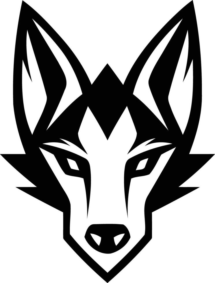 A bold, black and white logo design featuring a stylized wolf s head vector