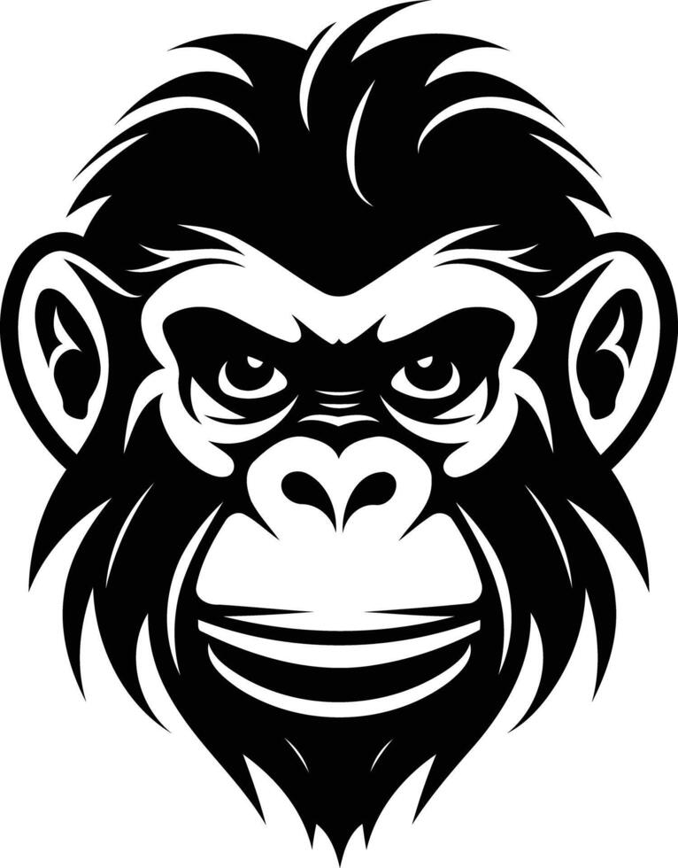 A bold and expressive black and white element illustration of a monkey s face vector