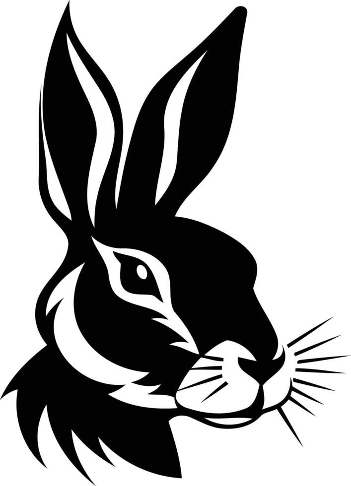A bold and striking black and white silhouette of a rabbit s head vector