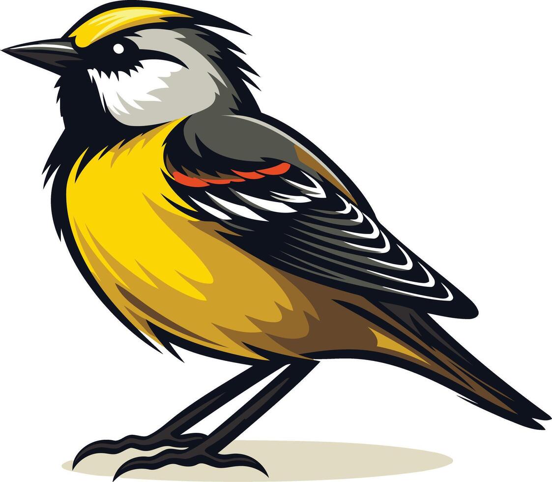 A cheerful, cartoon style yellow bird with black and grey markings, perfect for nature themed designs, children s illustrations, and branding vector