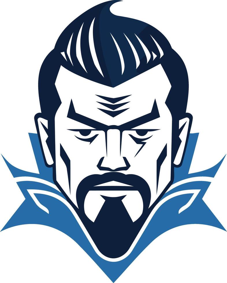 A bold and powerful logo featuring a man s face with a strong jawline and piercing gaze vector