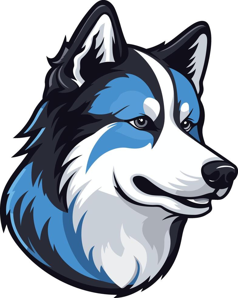 A friendly cartoon husky dog head with blue markings, perfect for logos, branding, or children s designs vector