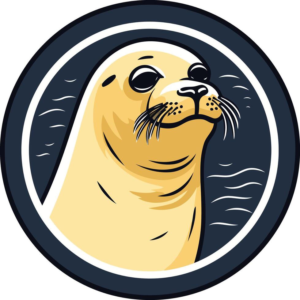 A friendly cartoon seal with a cute expression and a circular border, perfect for marine themed branding, children s books, or playful designs vector