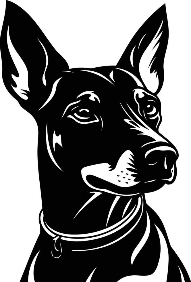 A striking black and white illustration of a dog s head in profile, capturing its alert expression and soulful gaze vector