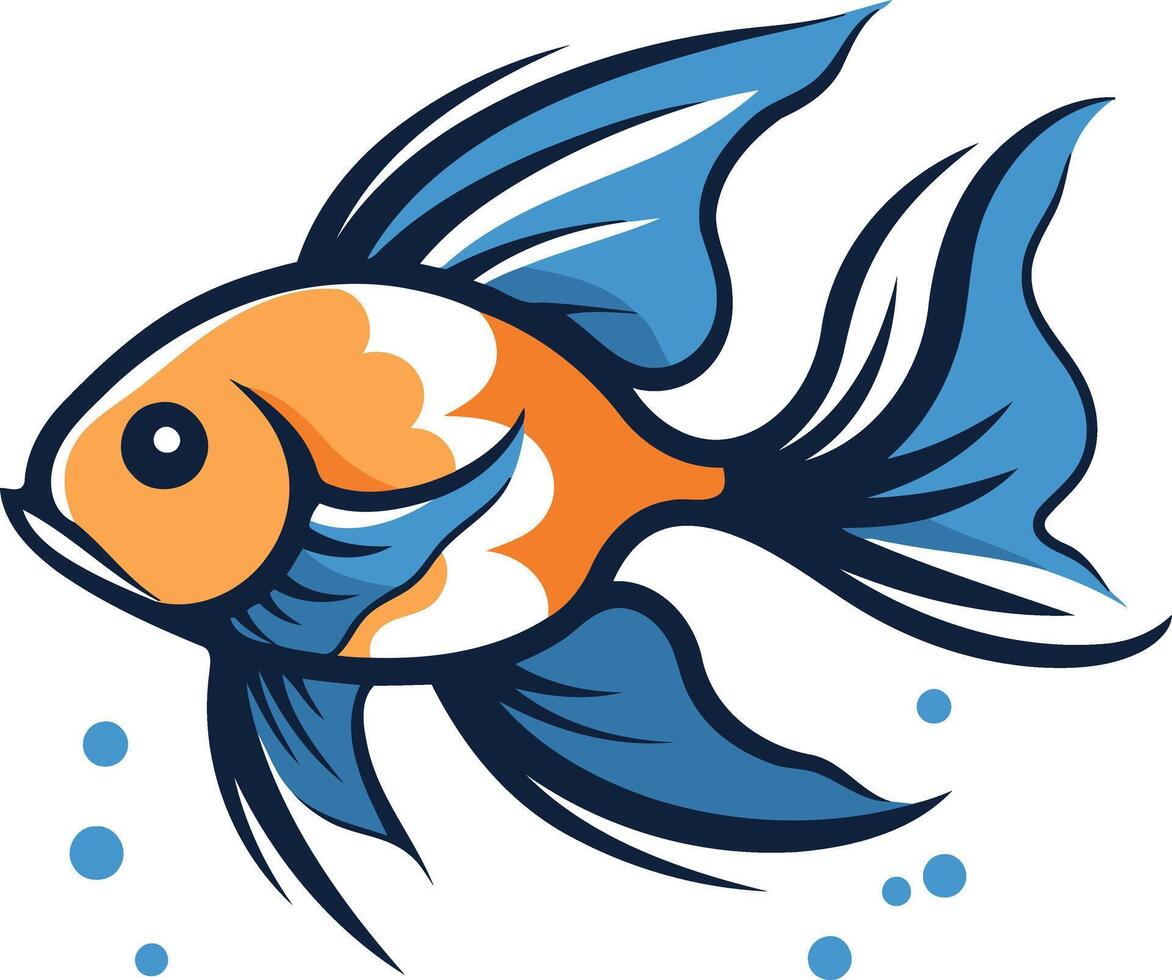 A stylized cartoon fish with orange and blue fins, swimming against a white background vector