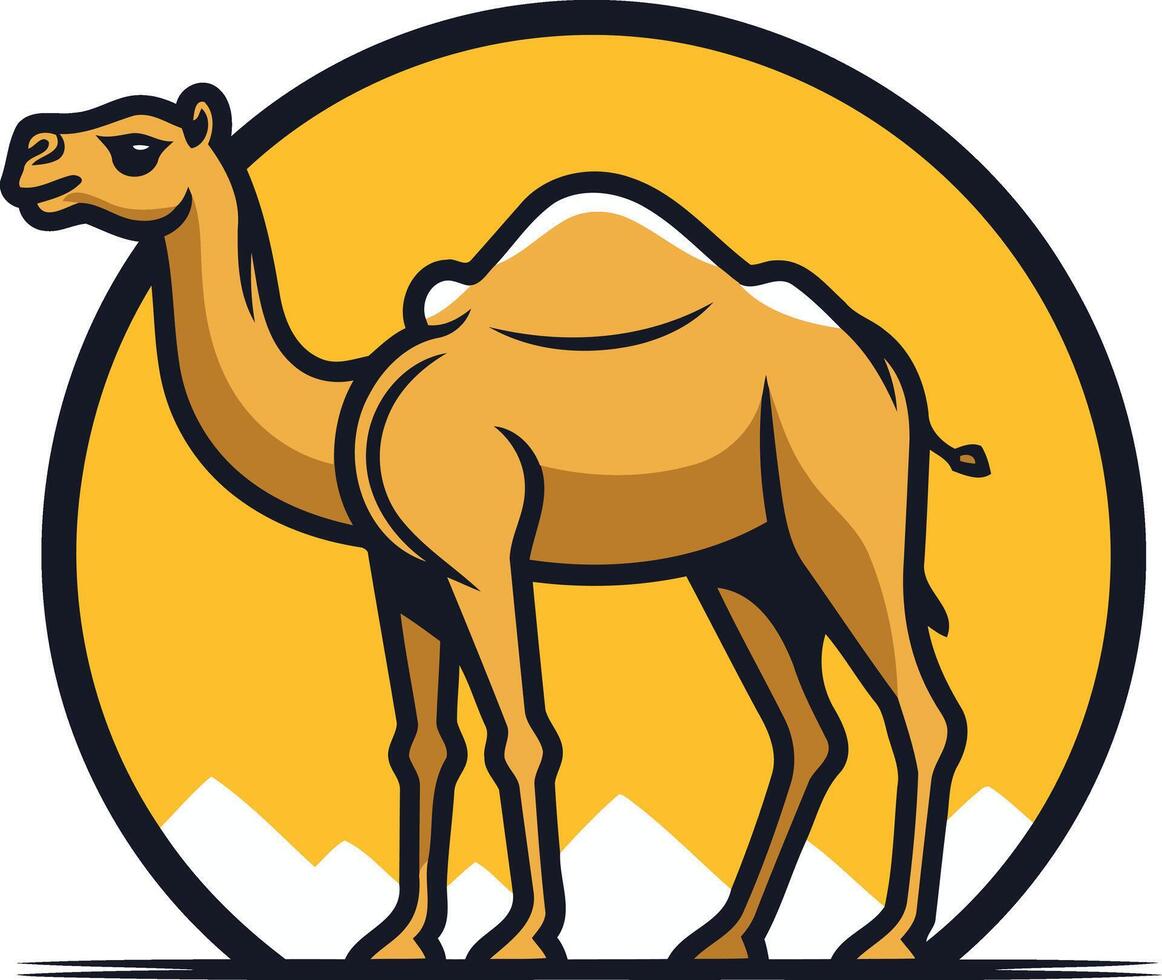 A cute cartoon camel illustration in a desert landscape, perfect for branding or logo design vector