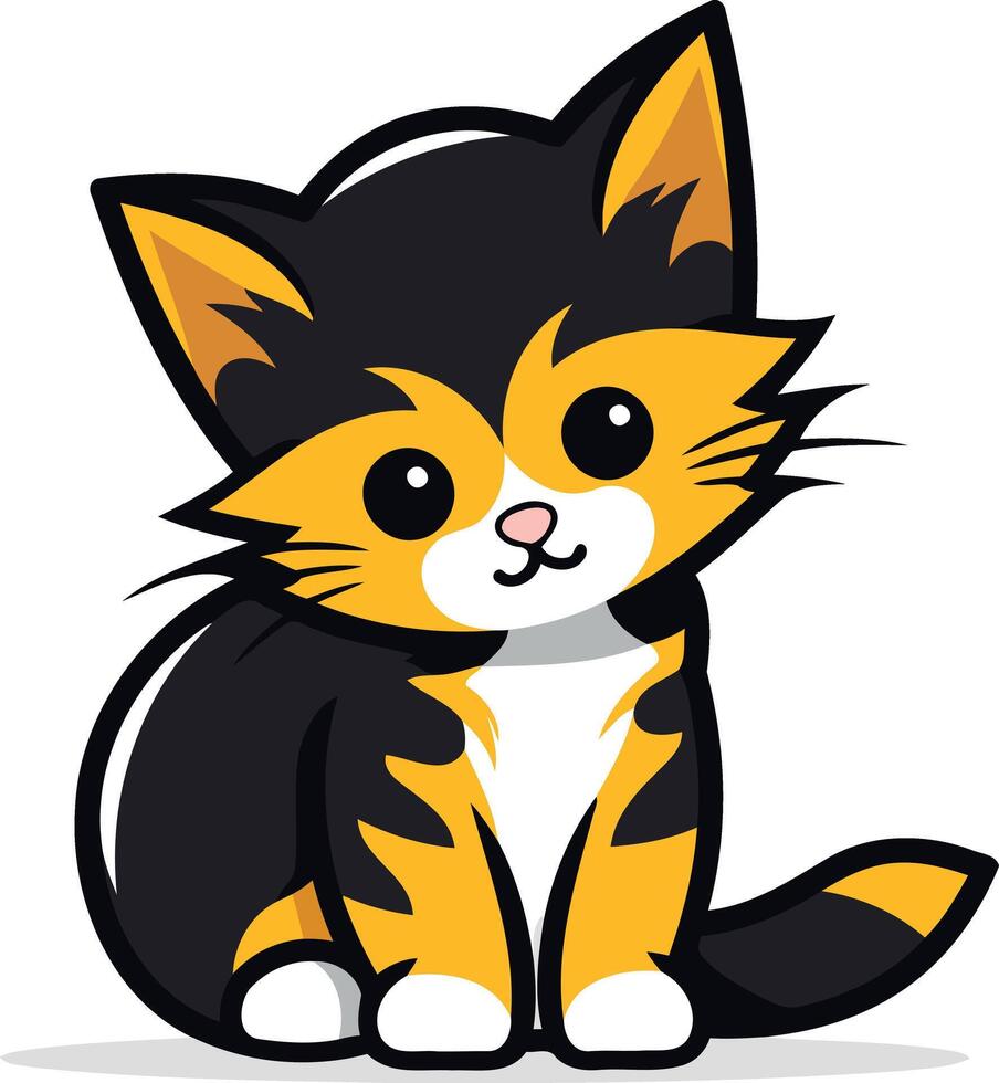 Cute cartoon illustration of a calico cat with big eyes, sitting and looking up vector