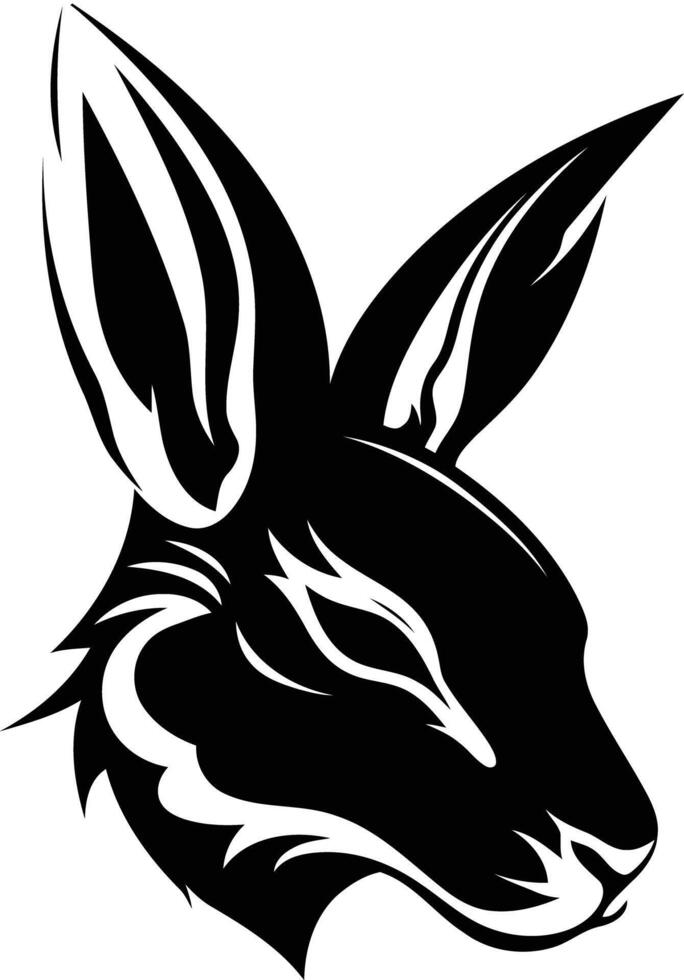 A bold and striking black and white illustration of a rabbit s head, perfect for creating powerful logos, branding, or tattoo designs vector