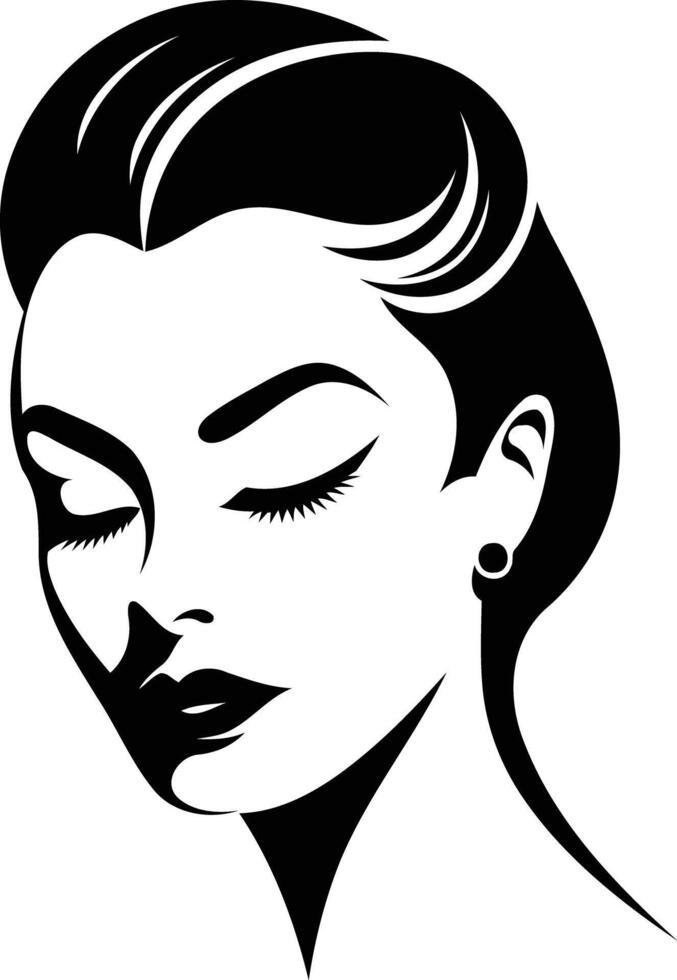 Elegant black and white illustration of a woman s face with closed eyes, perfect for beauty, fashion, or minimalist designs vector