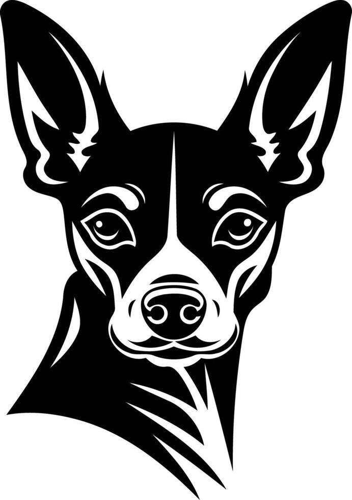 A striking black and white silhouette of a rat terrier, capturing the breed s unique look with a focus on the sharp ears and intelligent eyes vector