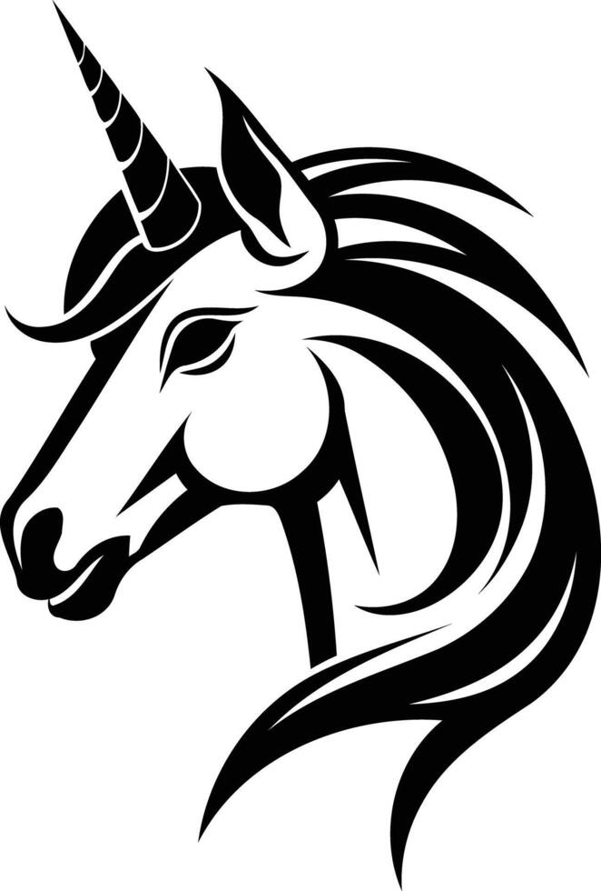 A bold and stylish black and white silhouette of a unicorn s head, perfect for branding, logos, and graphic designs vector