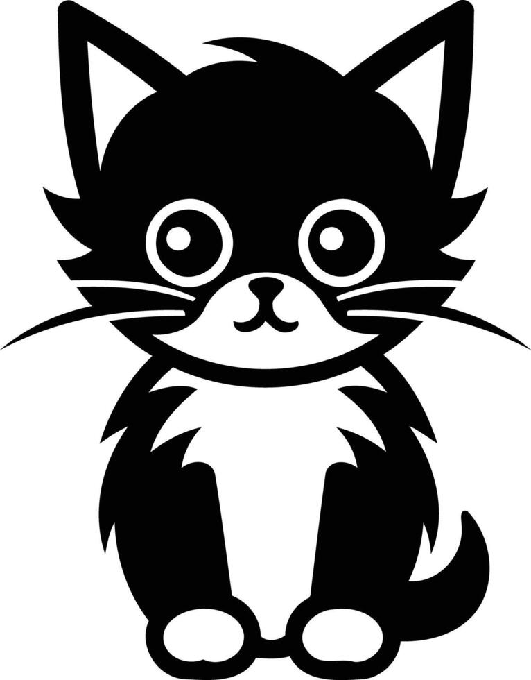 Cute cartoon kitten in a simple black and white design vector