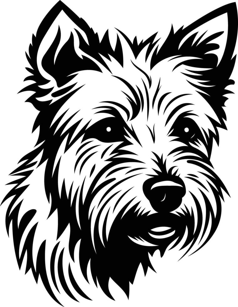 A striking black and white illustration of a dog's head, perfect for pet related designs, branding, or as a standalone graphic vector