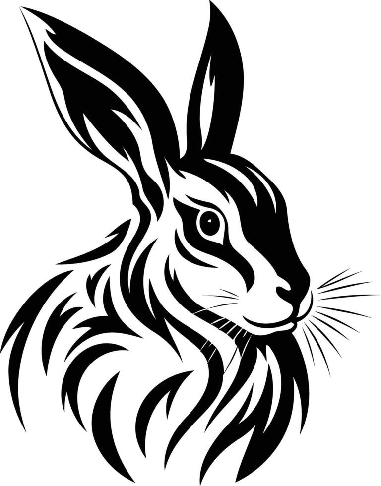 A stylized black and white tattoo design of a rabbit s head, perfect for adding a touch of wildlife to your projects vector