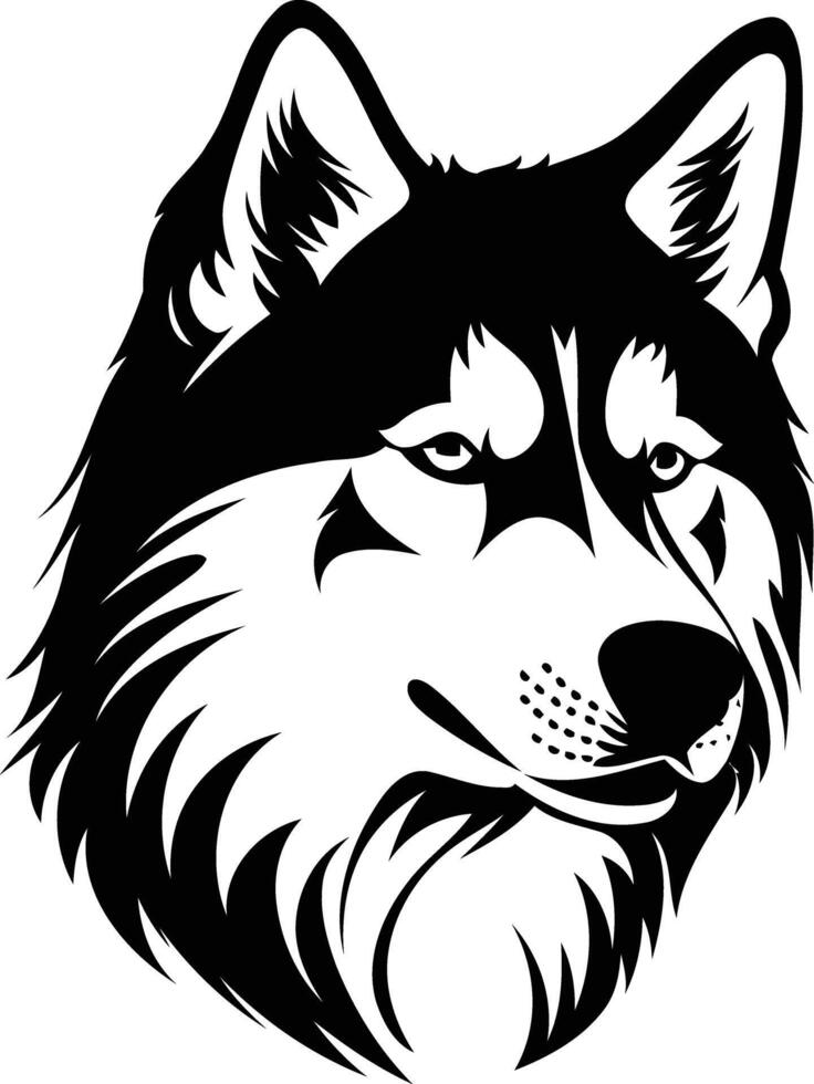 A bold and striking black and white illustration of a wolf s head vector