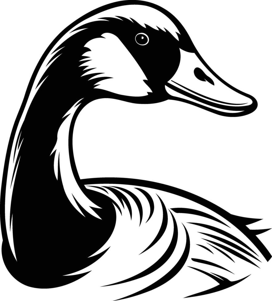 A bold black and white illustration of a goose s head and neck, perfect for designs needing a strong, classic animal symbol vector
