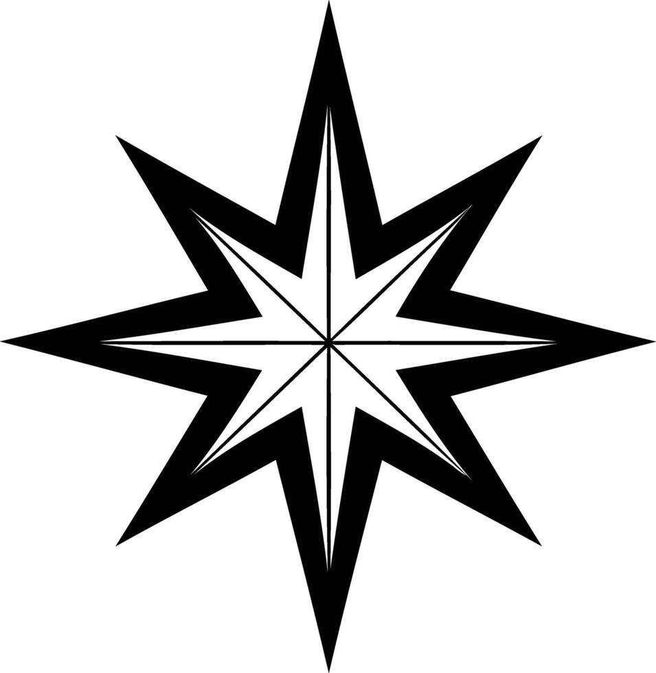 Simple, geometric 8 pointed star graphic, perfect for logo design, tattoo inspiration, or a minimalist design element vector