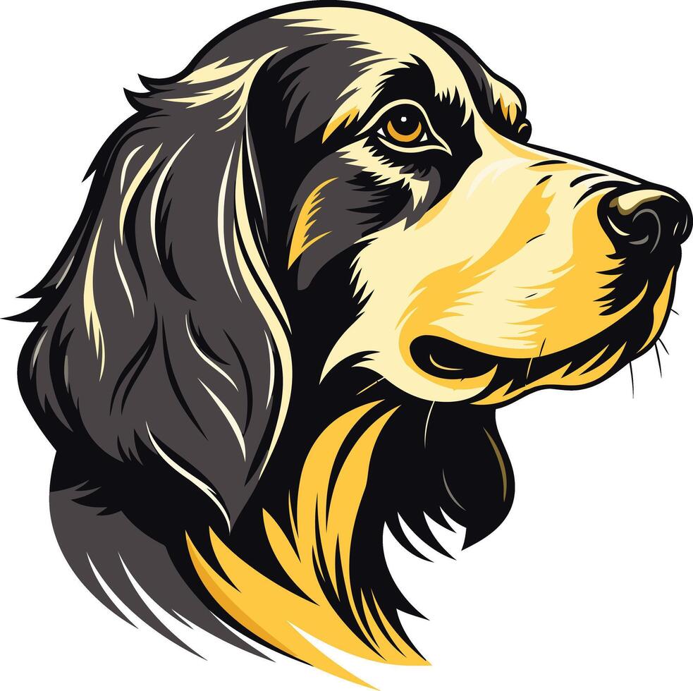 A handsome, stylized illustration of a black and gold dog s head in profile, perfect for pet related brands, logos, and designs vector