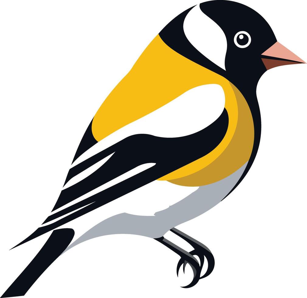 A vibrant illustration of a yellow, black and white bird, perfect for nature themed branding, children s books, or website design vector