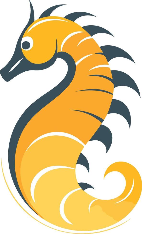 Stylized seahorse logo design in yellow and blue, perfect for marine related businesses, children s products, or nature themed brands vector