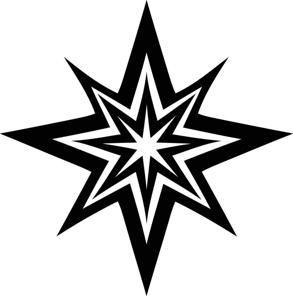 A simple yet striking black and white illustration of a sharp, eight pointed star vector