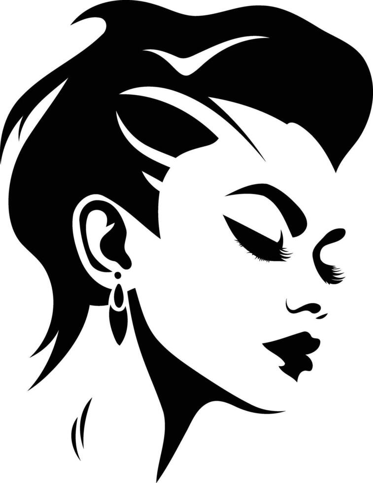 Stylish black and white silhouette of a woman with short hair and an earring, perfect for beauty, fashion, and minimalist design projects vector