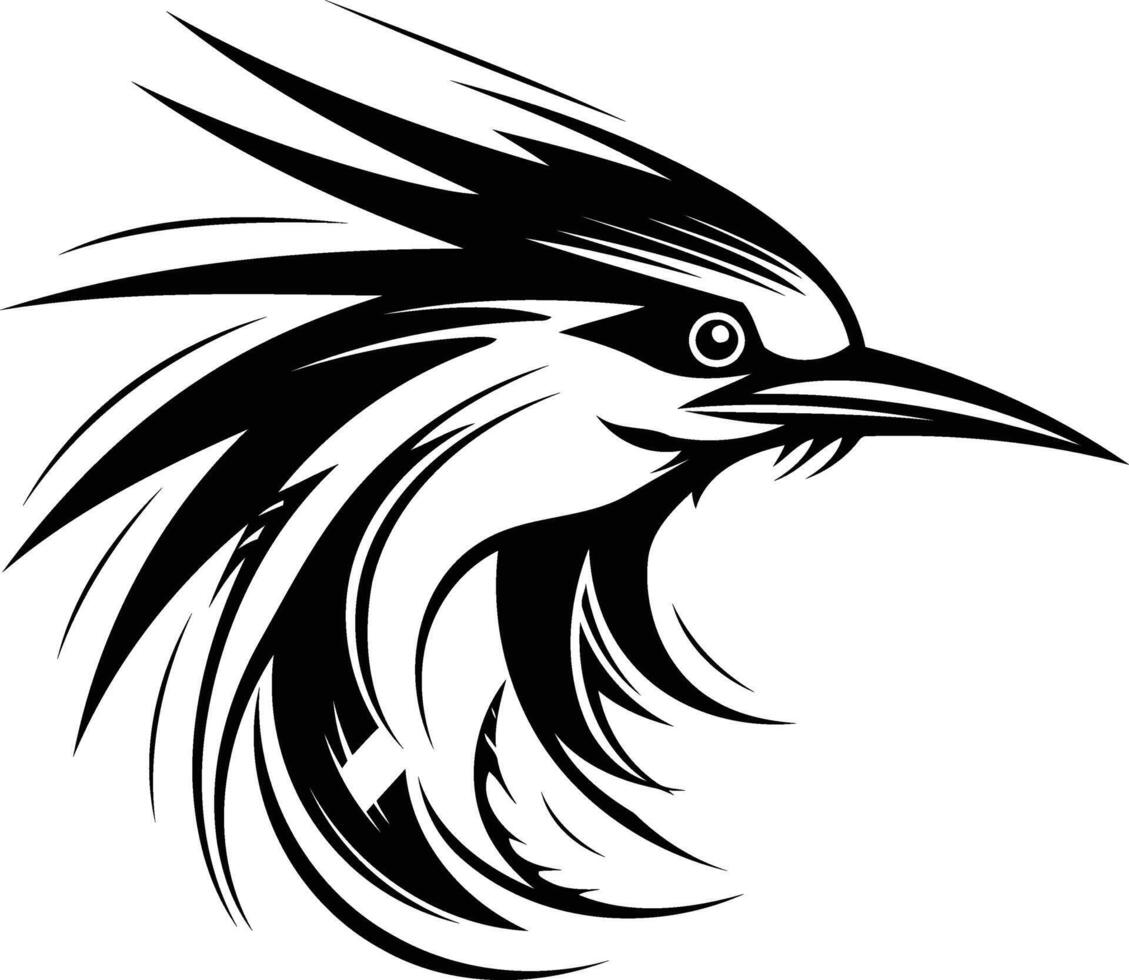 Stylized black and white illustration of a bird's head, perfect for tattoo designs, branding, or nature themed projects vector