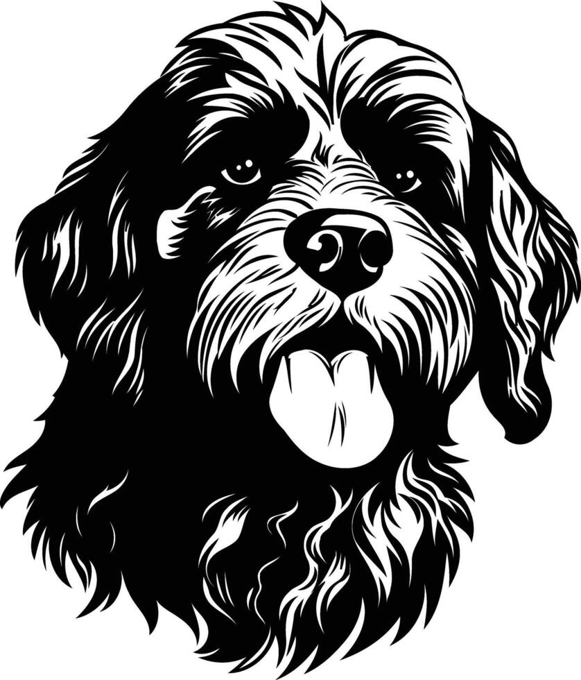 Black and white line art illustration of a dog's head, perfect for pet lovers, t shirt designs, and branding vector
