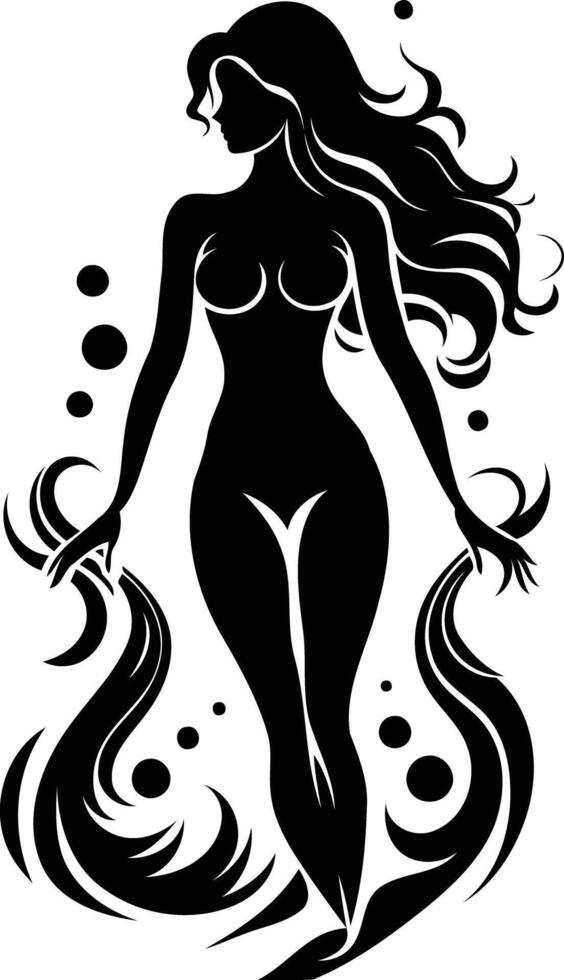 Elegant silhouette of a woman with flowing hair and intricate floral designs, perfect for adding a touch of sophistication to your projects vector