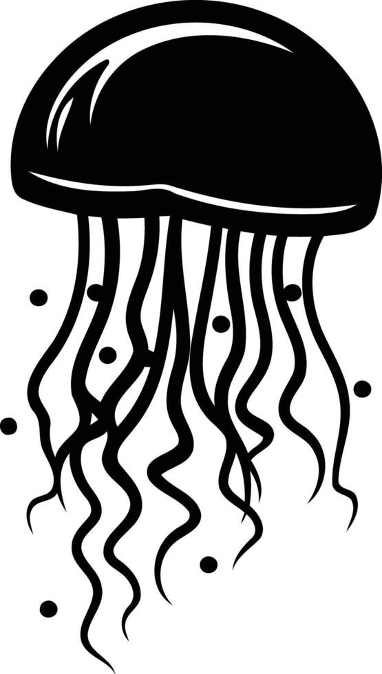 A simple yet striking black and white illustration of a jellyfish, perfect for designs related to the ocean, marine life, or nature vector