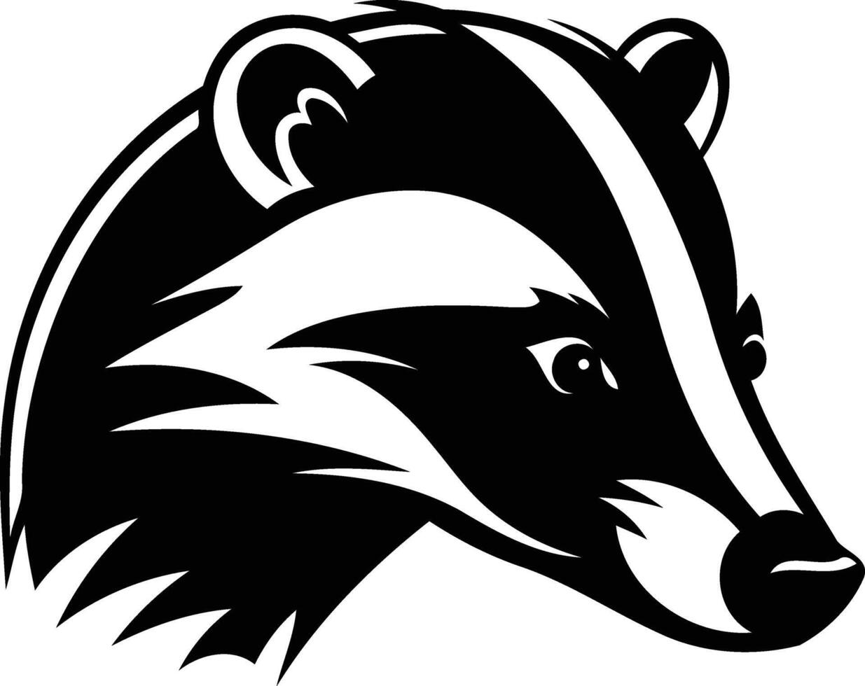 A bold and striking black and white illustration of a badger's head, perfect for logo design, branding, and animal themed projects vector