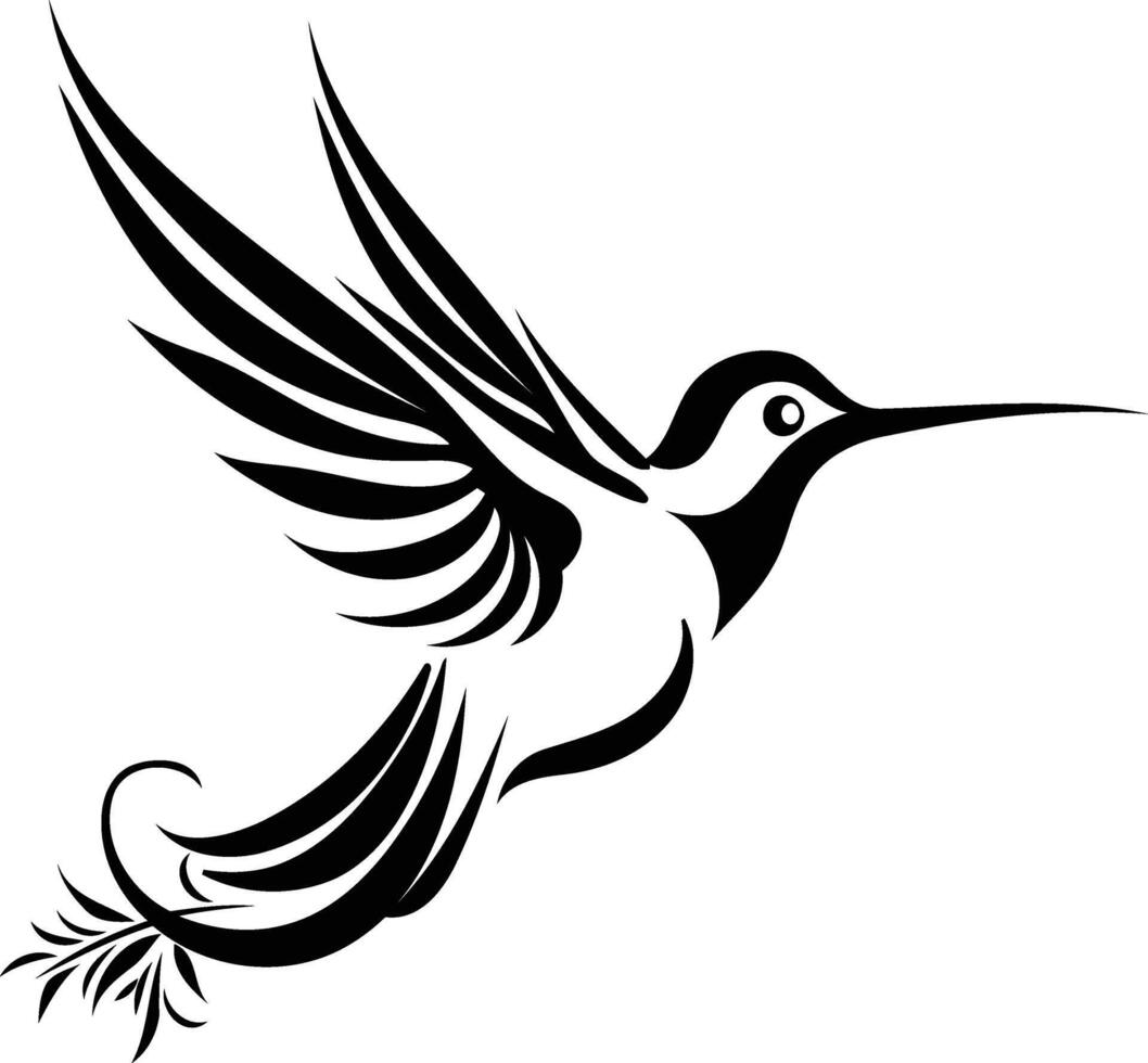 Stylized black and white hummingbird illustration, perfect for tattoos, logos, and designs vector