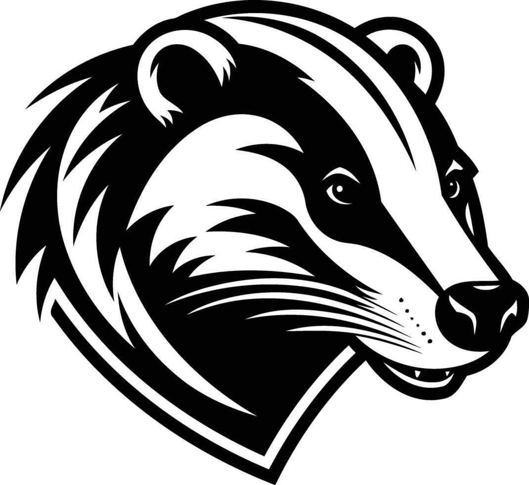 A bold, black and white illustration of a badger head, perfect for branding, logos, or tattoos vector