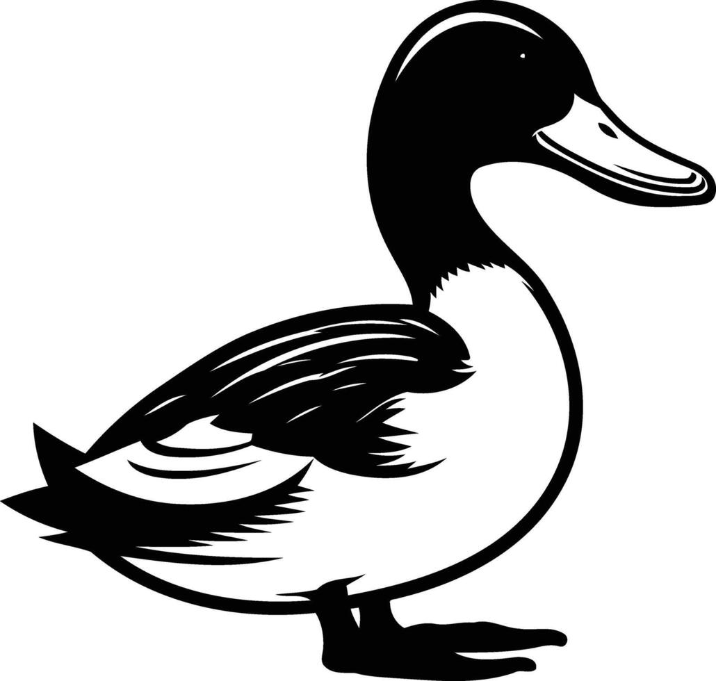 A simple yet striking black and white illustration of a duck, perfect for adding a touch of nature to your designs vector