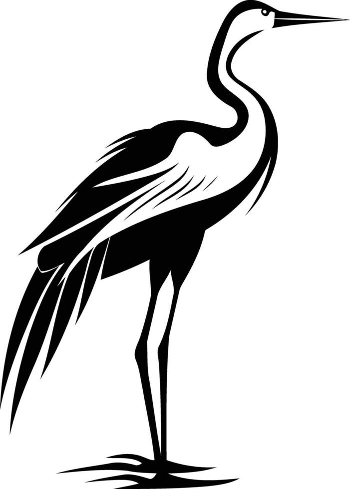 Elegant black and white silhouette of a crane bird vector