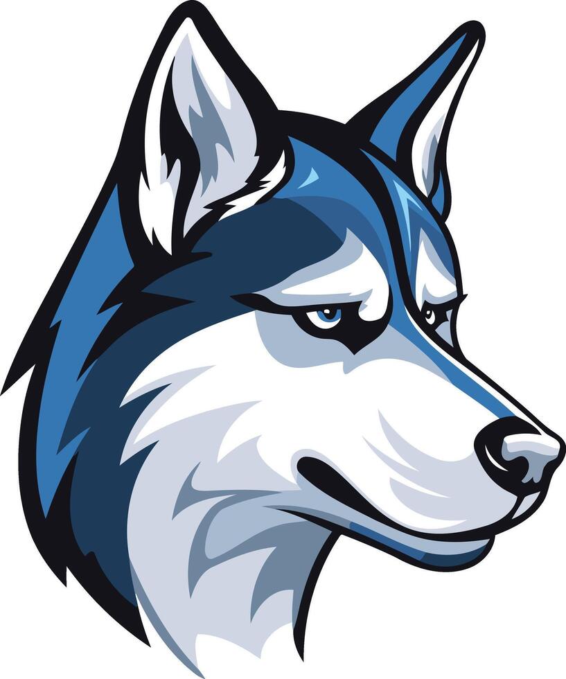A bold and stylized illustration of a husky's head, perfect for mascot designs, sports teams, or branding vector