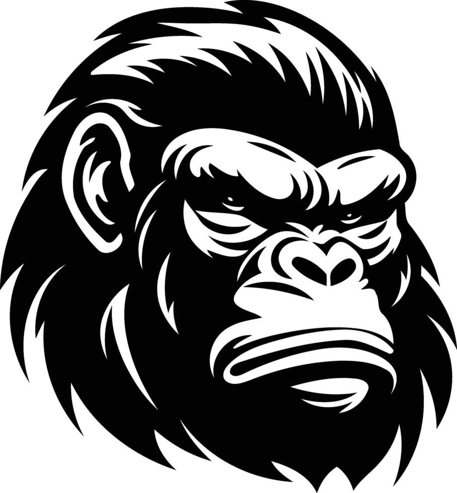 A fierce and powerful black and white gorilla head illustration, perfect for logo design, t shirts, or any project needing a bold and impactful animal image vector